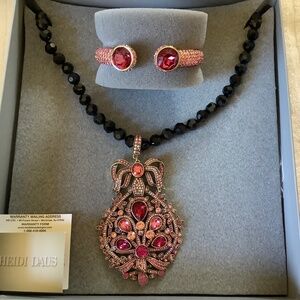 Heidi Daus "Epoque Beauty" Enhancer Pendant Crystal Beaded Necklace & Bracelet